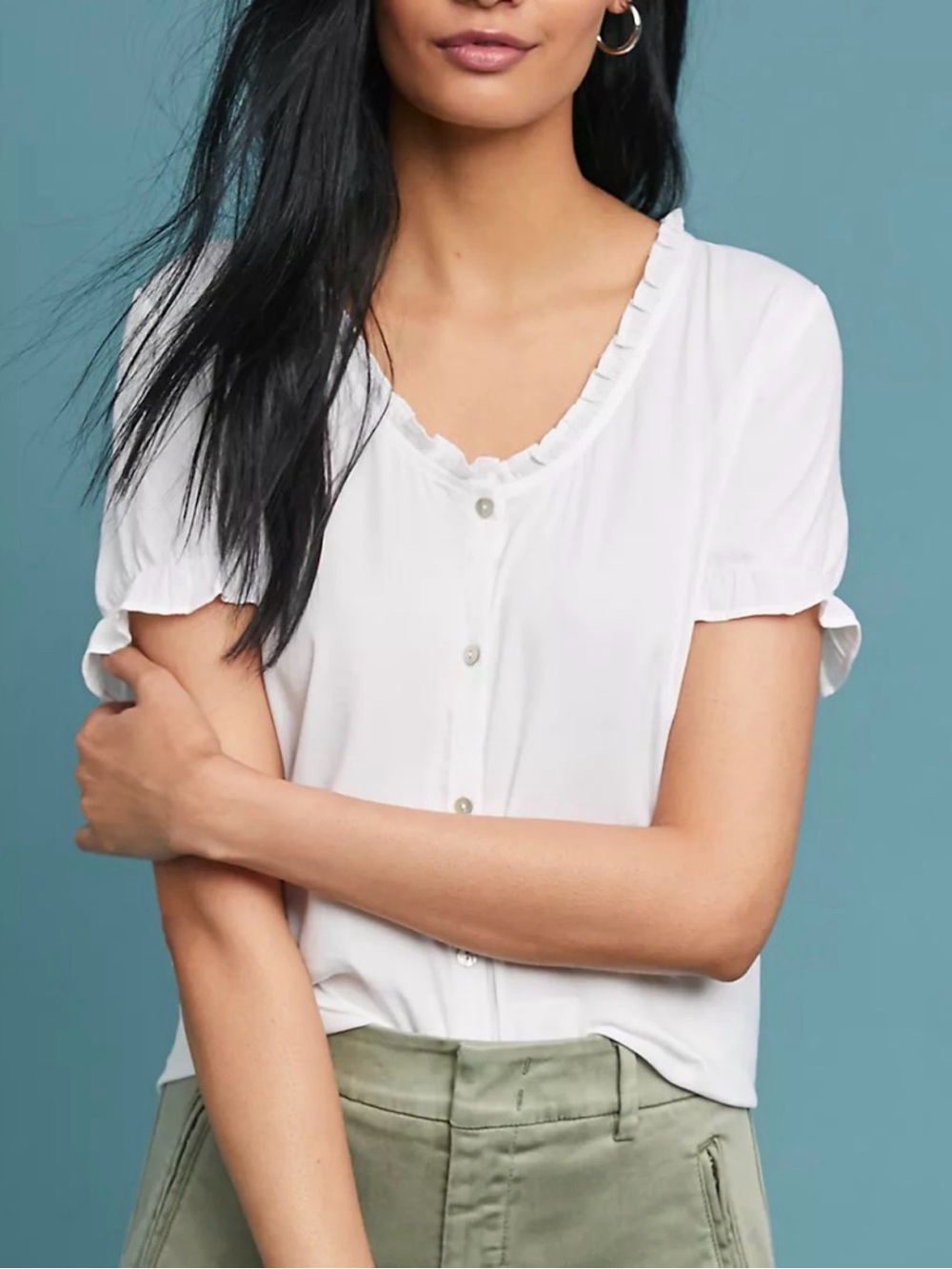 Anthropologie Dolan Left Coast Sydney Ruffled Top White